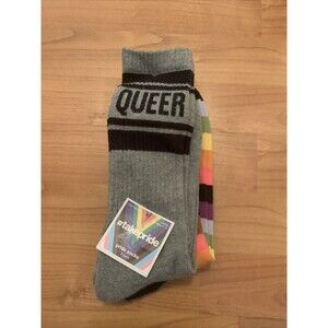 Take Pride Adult Unisex Socks Rainbow Striped & Queer 2 Pairs Size L 7-12